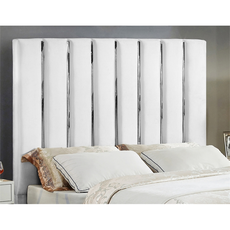 Meridian Furniture Enzo Solid Wood and Velvet Queen Bed in White