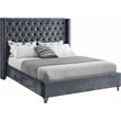 Meridian Furniture Aiden Solid Wood/Tufted Velvet Wing Back King Bed in Gray
