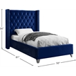 Meridian Furniture Aiden Solid Wood Tufted Velvet Wing Back Twin Bed in Navy
