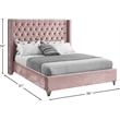 Meridian Furniture Aiden Solid Wood Tufted Velvet Wing Back Full Bed in Pink