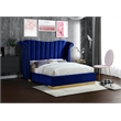 Meridian Furniture Flora Solid Wood and Velvet Queen Bed in Navy