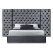 Meridian Furniture Grande Solid Wood and Velvet King Bed in Gray