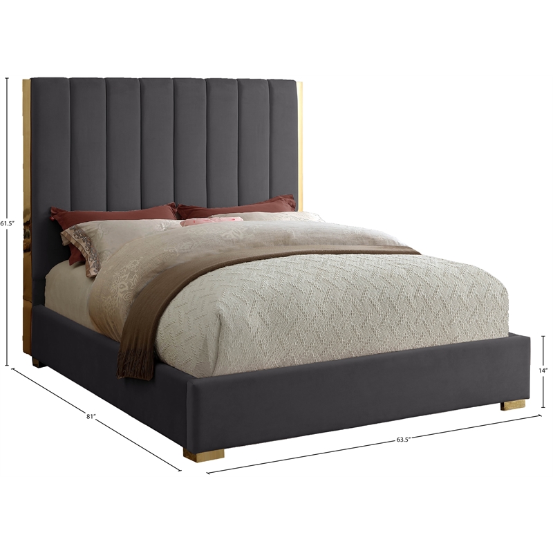 Meridian Furniture Becca Metal and Velvet Full Bed in Gray