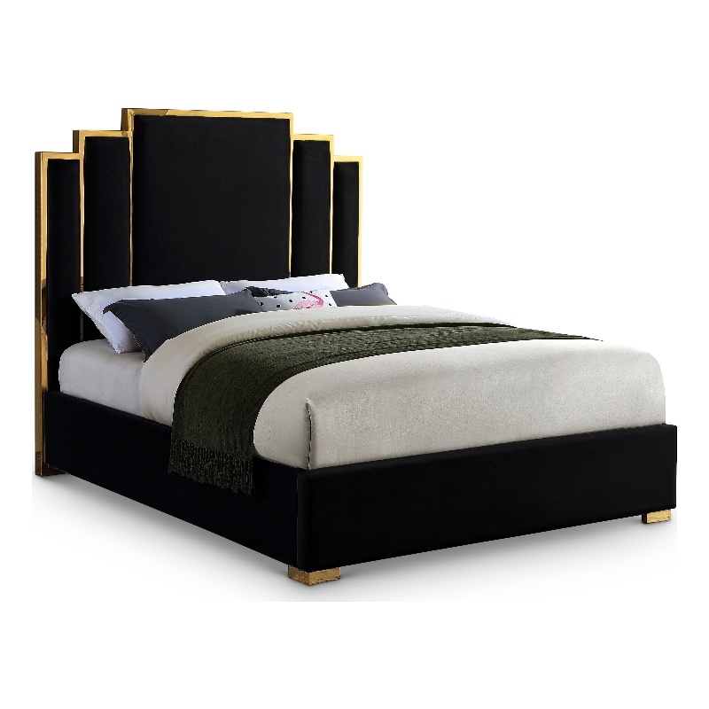 Meridian Furniture Hugos Black Velvet Queen Bed