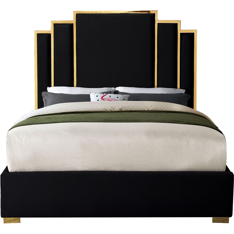 Meridian Furniture Hugos Black Velvet Queen Bed