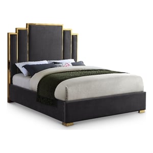 Meridian Furniture Hugos Gray Velvet King Bed