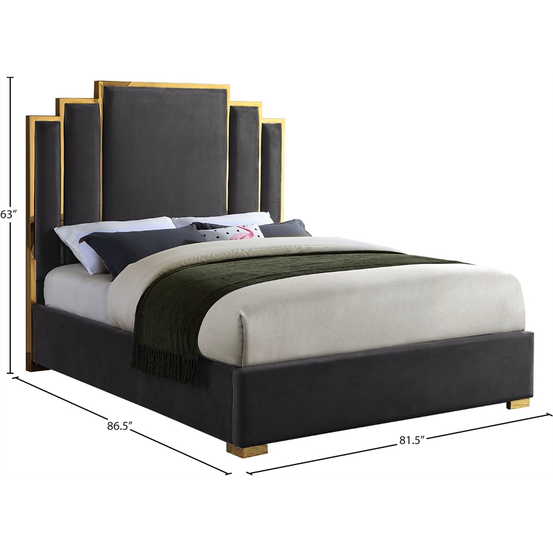 Meridian Furniture Hugos Gray Velvet King Bed