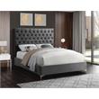 Meridian Furniture Cruz Solid Wood Tufted Velvet Full Bed in Gray