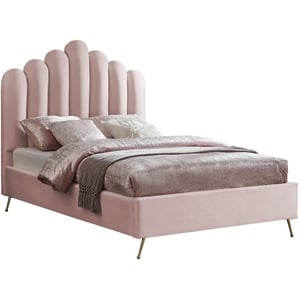 Meridian Furniture Lily Solid Wood and Tufted Velvet Full Bed in Pink