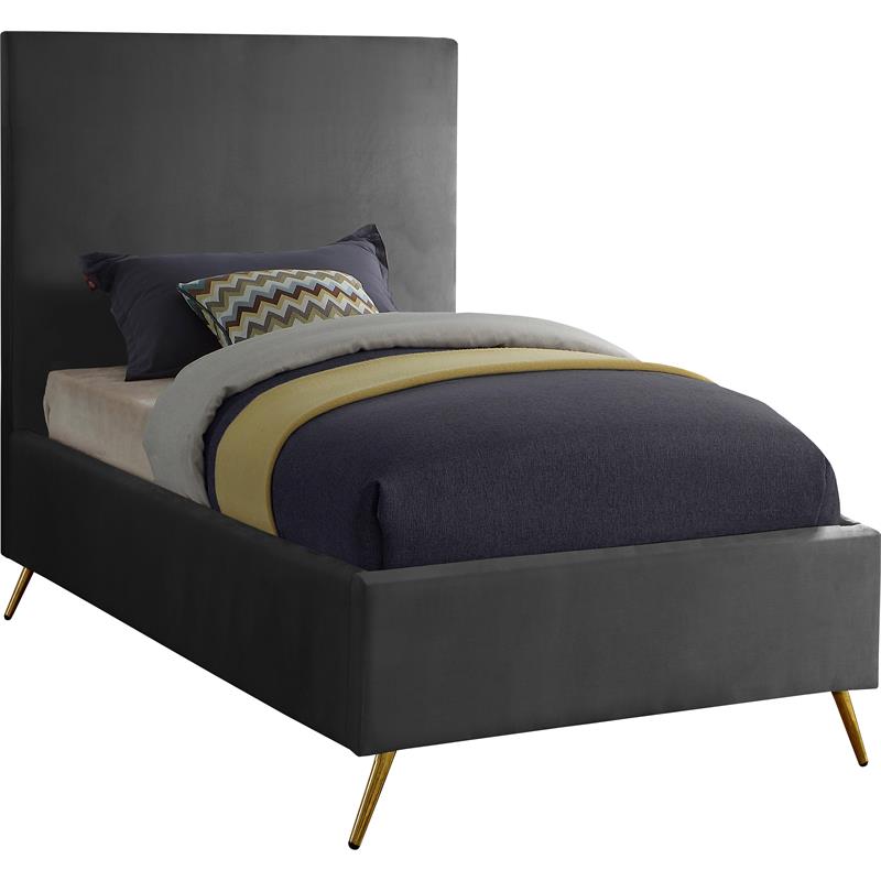 Meridian Furniture Jasmine Contemporary Velvet Twin Bed in Gray