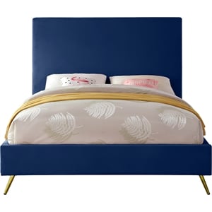 Meridian Furniture Jasmine Contemporary Velvet Full Bed in Navy