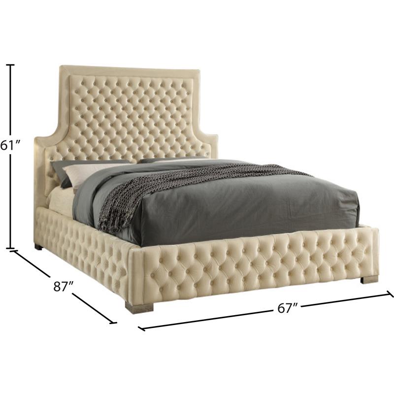 Meridian Furniture Sedona Rich Velvet Queen Bed in Cream