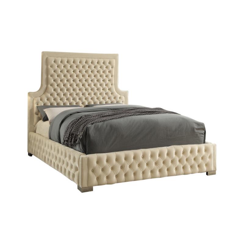 Meridian Furniture Sedona Rich Velvet Queen Bed in Cream