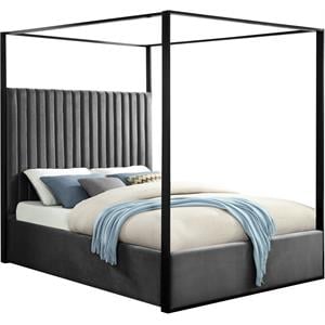 Meridian Furniture Jax Solid Wood and Velvet King Bed in Gray