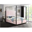 Meridian Furniture Jax Solid Wood and Velvet Queen Bed in Pink