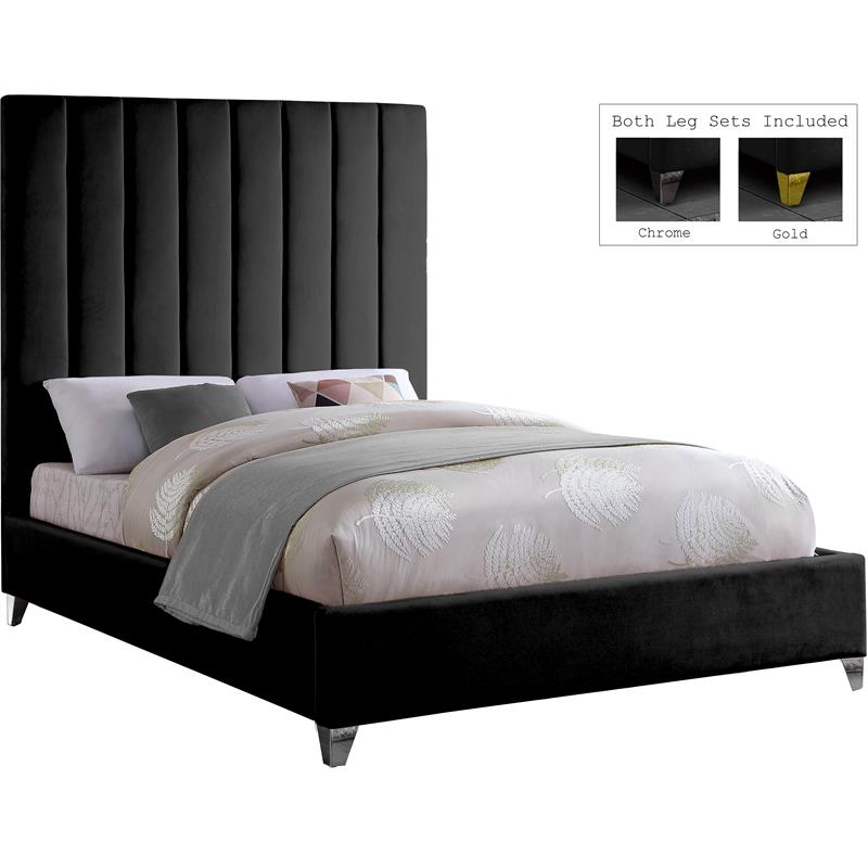 Meridian Furniture Via Rich Velvet Queen Bed in Black