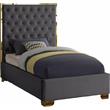 Meridian Furniture Lana Solid Wood and Velvet Twin Bed in Gray