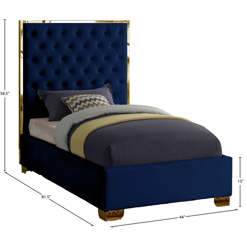 Meridian Furniture Lana Solid Wood and Velvet Twin Bed in Navy