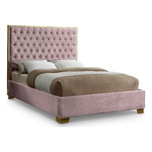 Meridian Furniture Lana Solid Wood and Velvet Full Bed in Pink