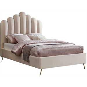 Meridian Furniture Lily Solid Wood and Tufted Velvet Full Bed in Cream