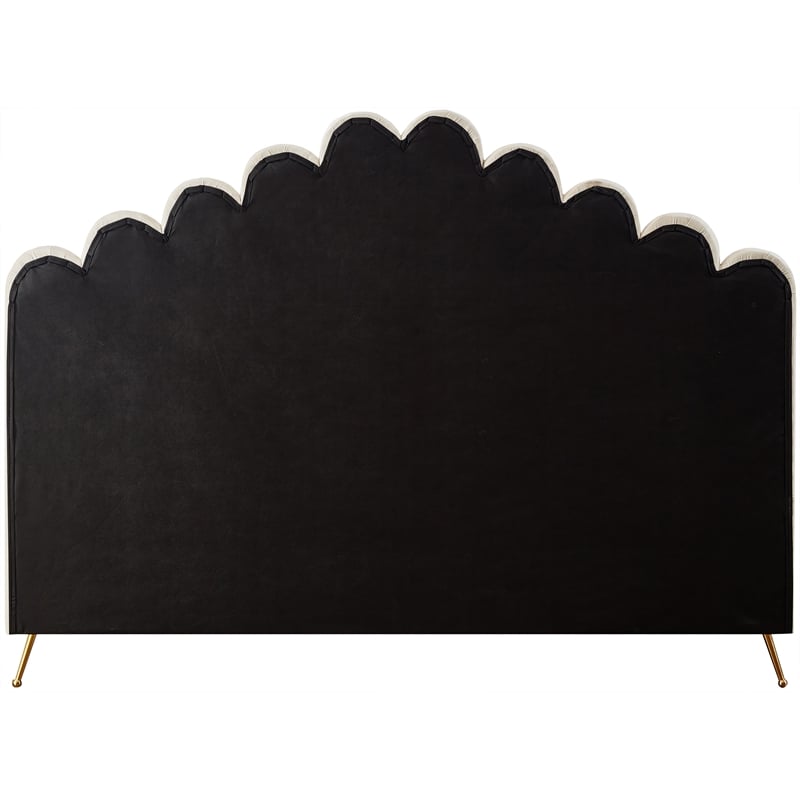 Meridian Furniture Lily Solid Wood and Tufted Velvet King Bed in Cream