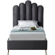 Meridian Furniture Lily Solid Wood and Tufted Velvet Twin Bed in Gray