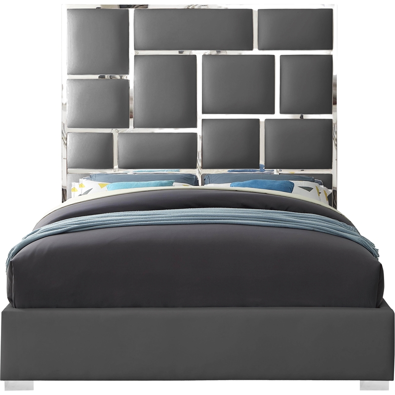 Meridian Furniture Milan Solid Wood and Vegan Leather King Bed in Gray