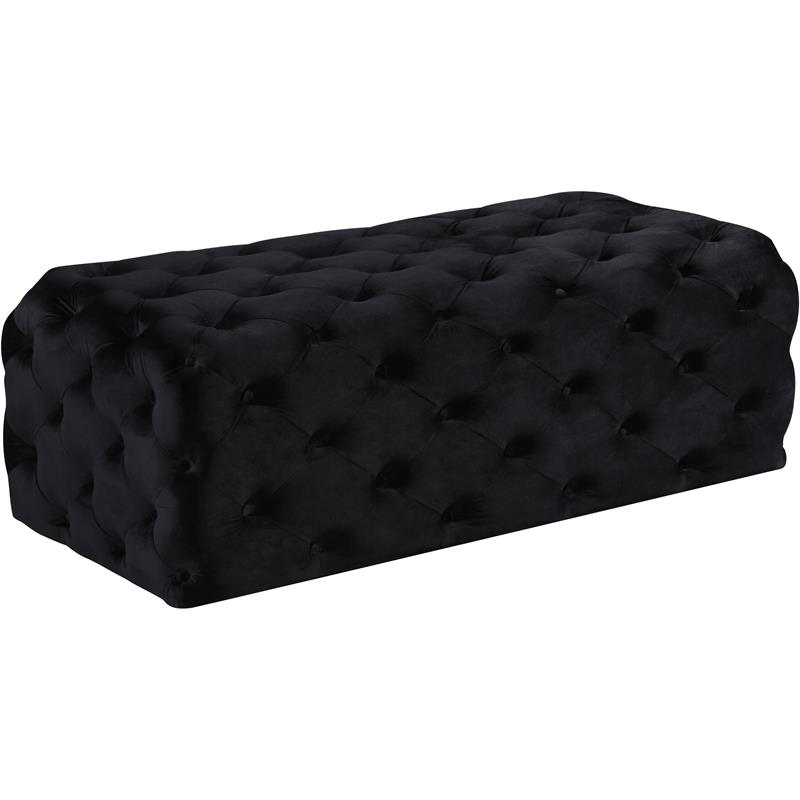 Meridian Furniture Casey Button Tufted Black Velvet Ottoman and Bench