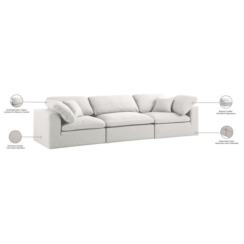 Meridian Furniture Serene Cream Durable Linen Fabric Deluxe Modular Sofa