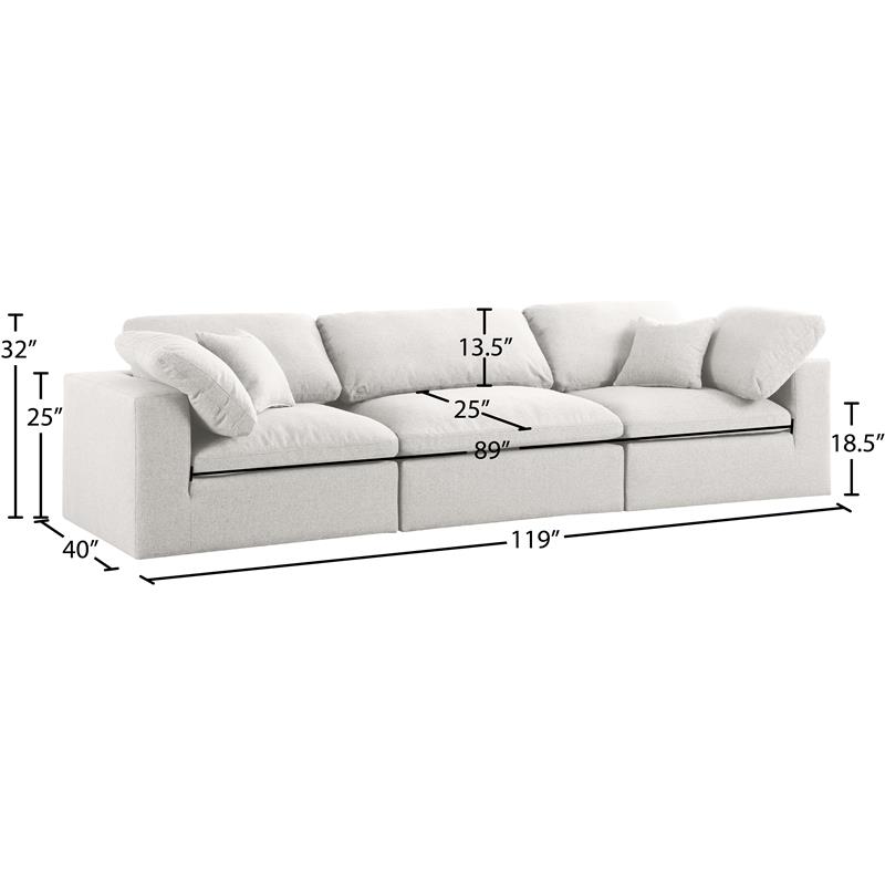 Meridian Furniture Serene Cream Durable Linen Fabric Deluxe Modular Sofa