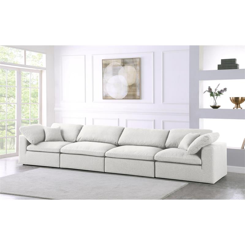 Meridian Furniture Serene Cream Durable Linen Fabric Deluxe Modular Sofa