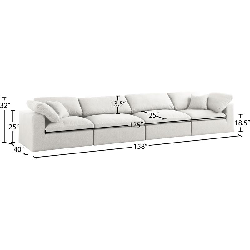 Meridian Furniture Serene Cream Durable Linen Fabric Deluxe Modular Sofa