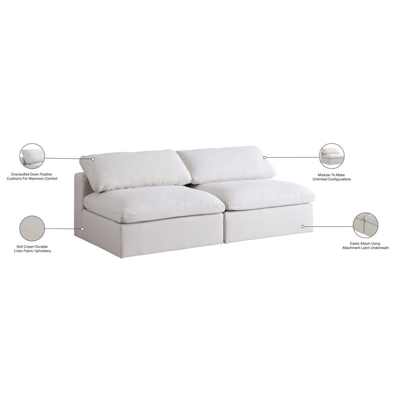 Meridian Furniture Serene Deluxe Cream Linen Fabric Modular Armless Sofa