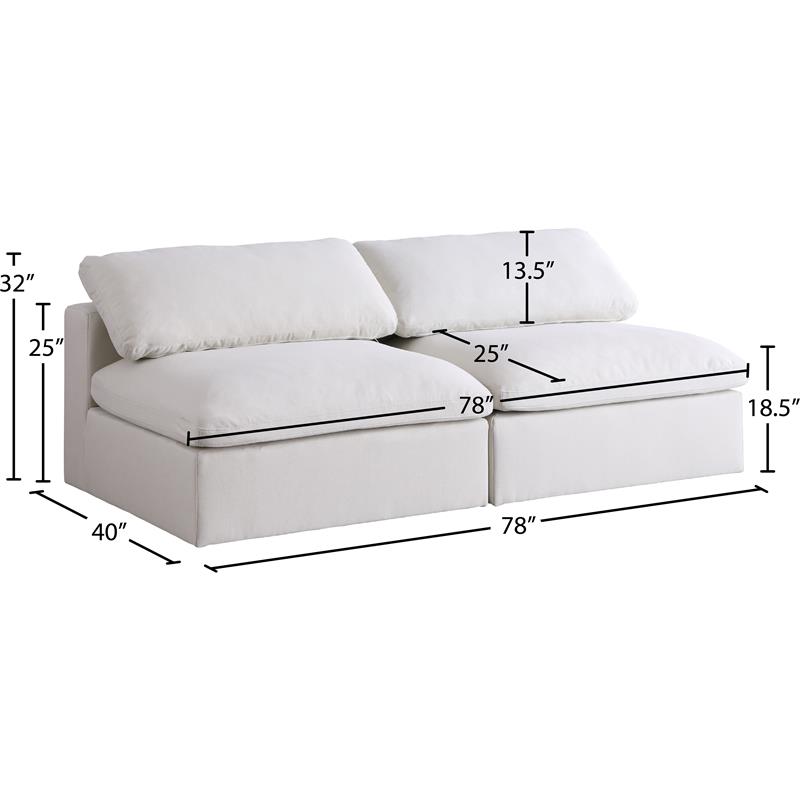Meridian Furniture Serene Deluxe Cream Linen Fabric Modular Armless Sofa