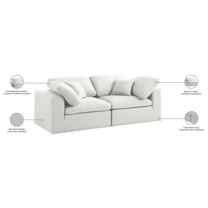 Meridian Furniture Serene Cream Durable Linen Fabric Deluxe Modular Sofa
