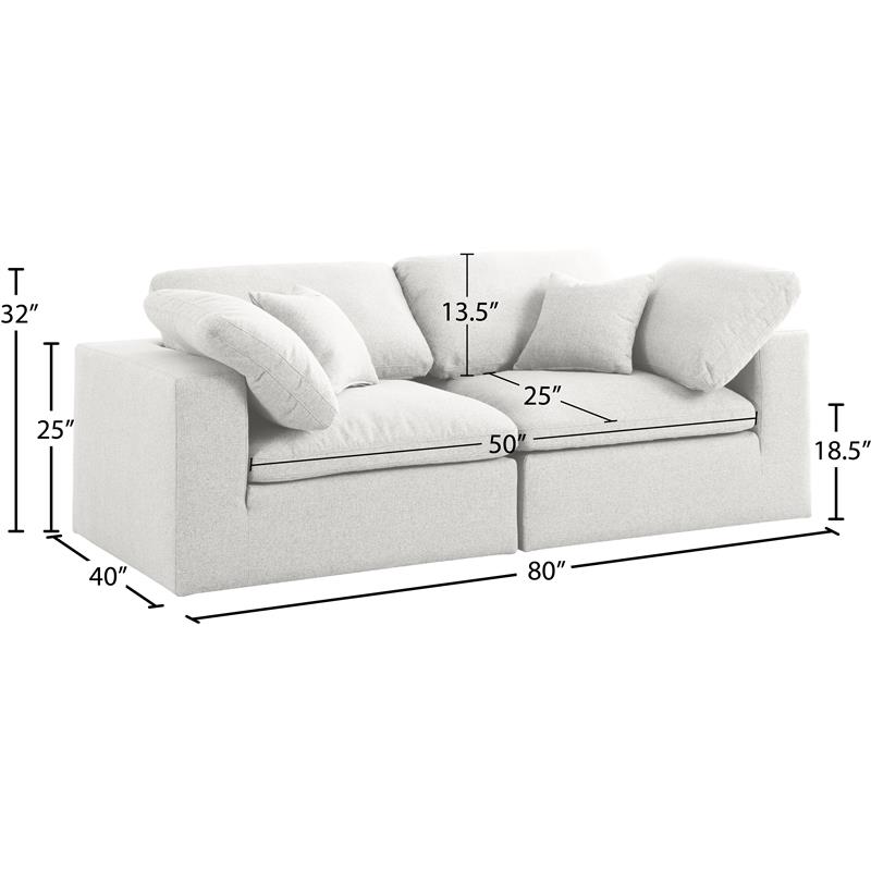Meridian Furniture Serene Cream Durable Linen Fabric Deluxe Modular Sofa