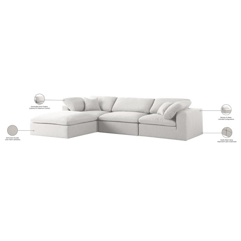 Meridian Furniture Serene Cream Durable Linen Fabric Modular Sectional