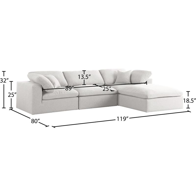 Meridian Furniture Serene Cream Durable Linen Fabric Modular Sectional