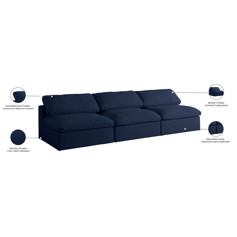 Meridian Furniture Serene Deluxe Navy Linen Fabric Modular Armless Sofa