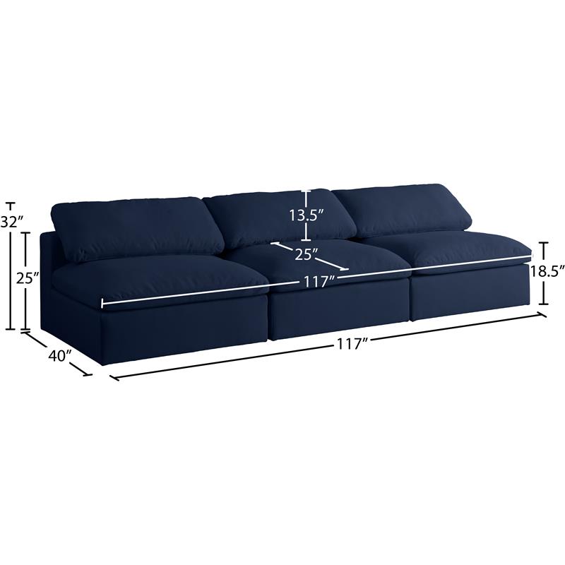 Meridian Furniture Serene Deluxe Navy Linen Fabric Modular Armless Sofa