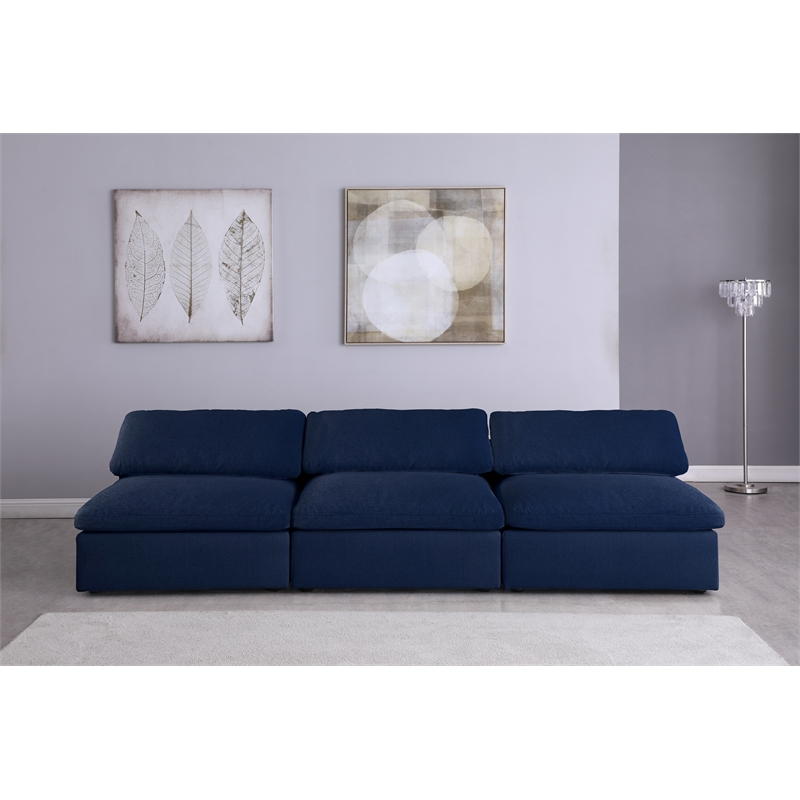 Meridian Furniture Serene Deluxe Navy Linen Fabric Modular Armless Sofa