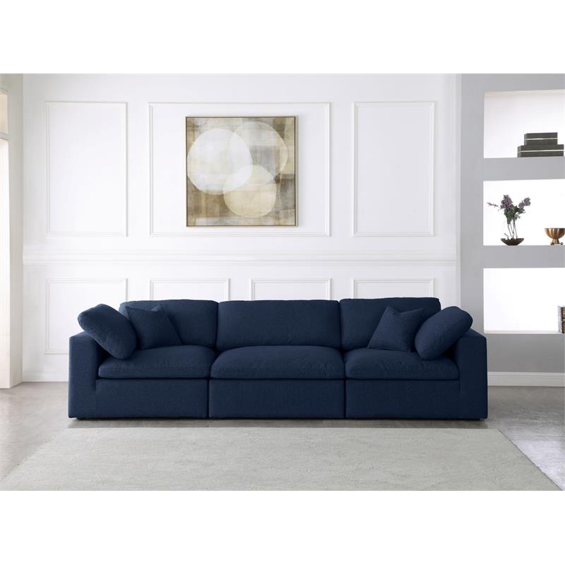Meridian Furniture Serene Navy Durable Linen Fabric Deluxe Modular Sofa