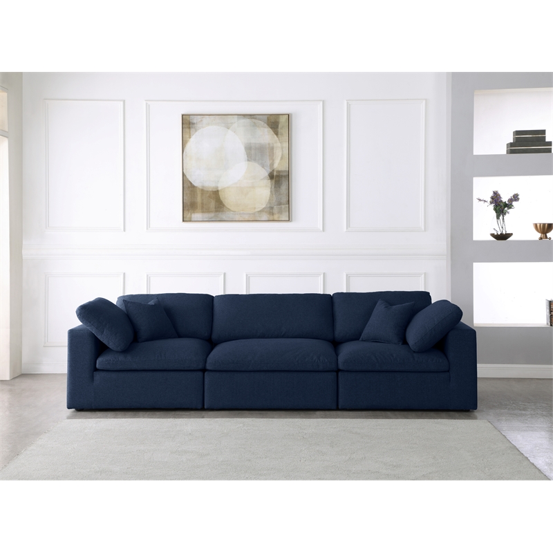 Meridian Furniture Serene Navy Durable Linen Fabric Deluxe Modular Sofa