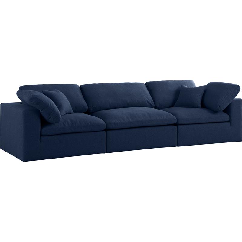 Meridian Furniture Serene Navy Durable Linen Fabric Deluxe Modular Sofa