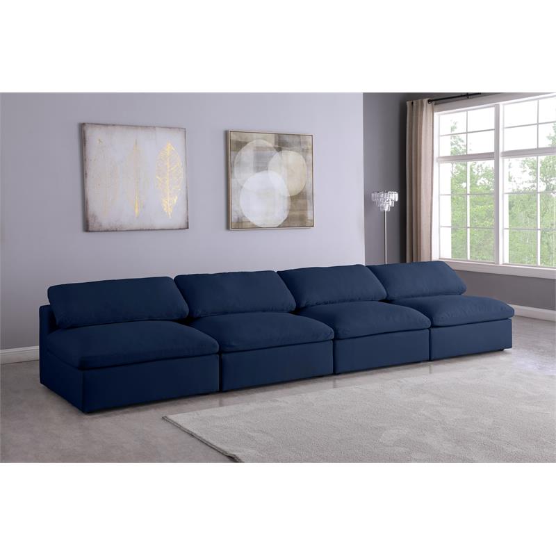 Meridian Furniture Serene Deluxe Navy Linen Fabric Modular Armless Sofa