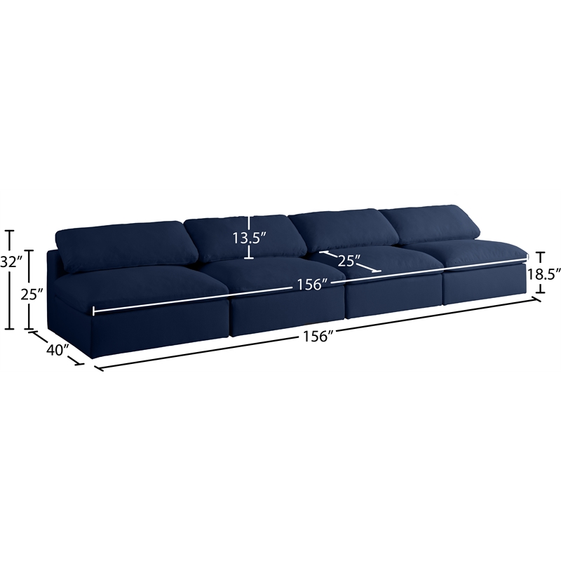 Meridian Furniture Serene Deluxe Navy Linen Fabric Modular Armless Sofa