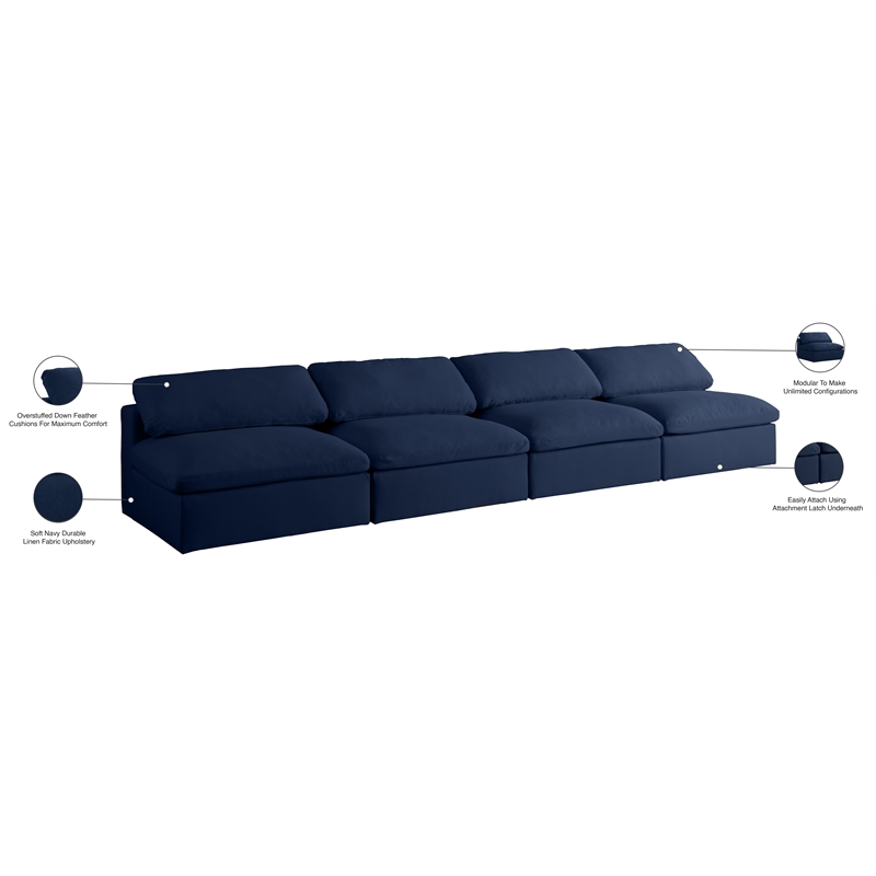 Meridian Furniture Serene Deluxe Navy Linen Fabric Modular Armless Sofa