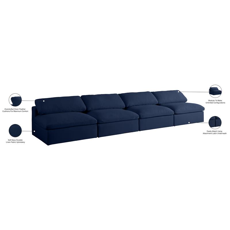 Meridian Furniture Serene Deluxe Navy Linen Fabric Modular Armless Sofa