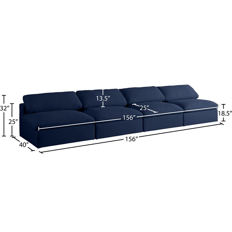 Meridian Furniture Serene Deluxe Navy Linen Fabric Modular Armless Sofa