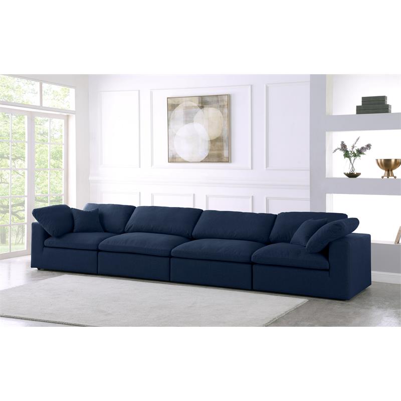 Meridian Furniture Serene Navy Durable Linen Fabric Deluxe Modular Sofa